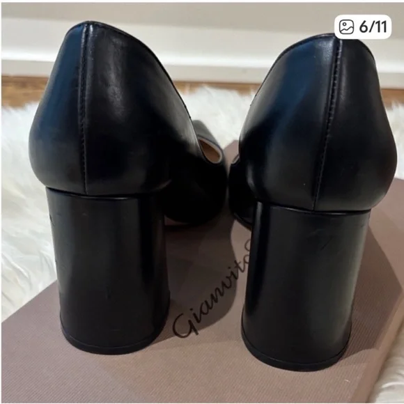 Gianvito Rossi Elegant Black Leather Block Heels Sz:37 - Picture 6 of 11